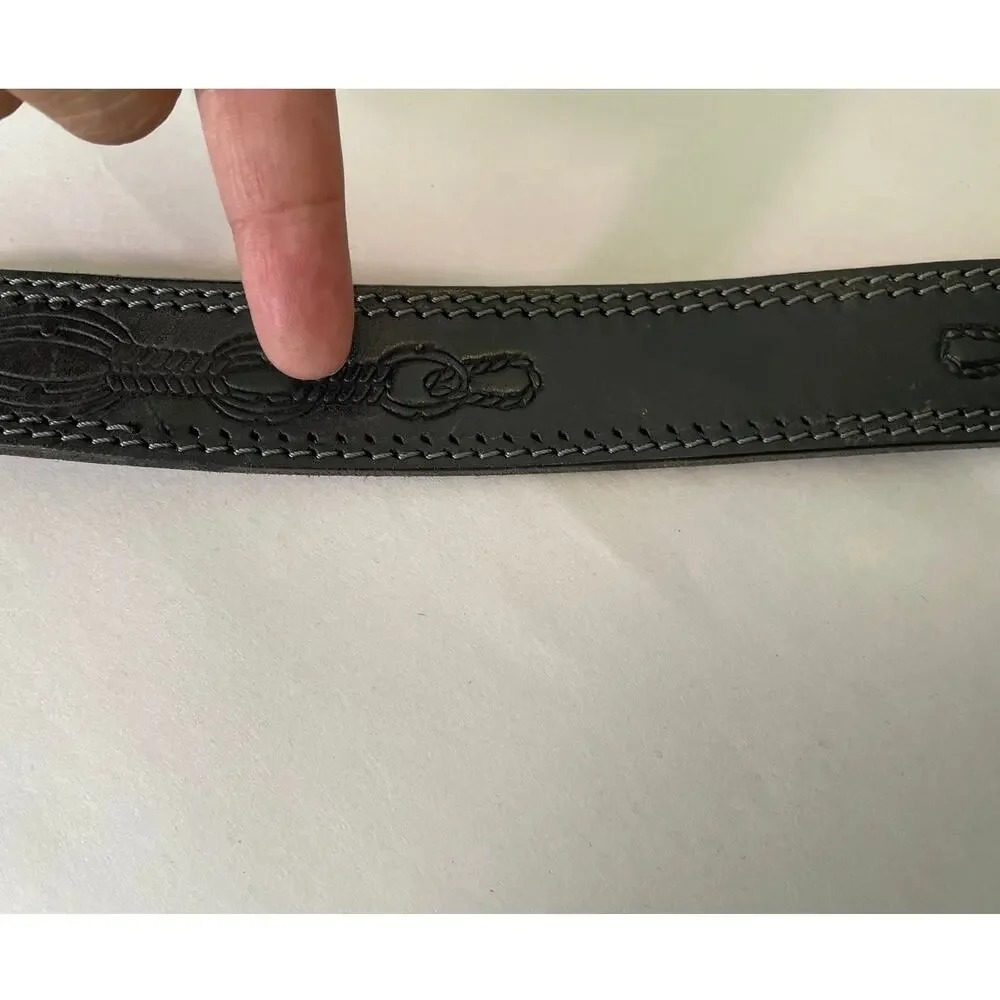 Donovan Made in Italy Black Genuine Leather Tooled Belt 32 Western Artisan